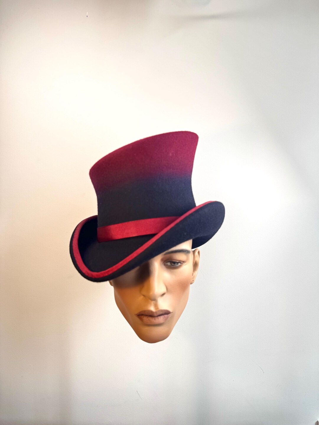 Asymmetrical Top Hat,higher Crown, TWISTED Brim, Two Shaded: Burgundy ...