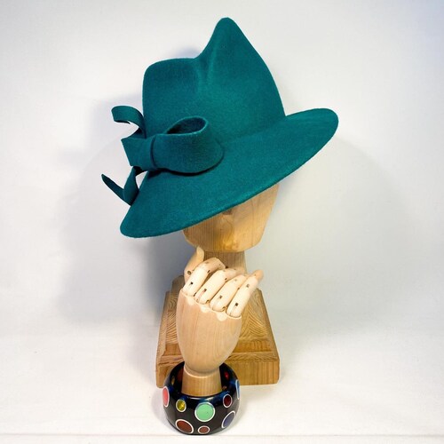Wool Felt Fedora Hat Asymmetrical Brim Classic Church Wedding Vintage Style s-l400.jpg main image 4