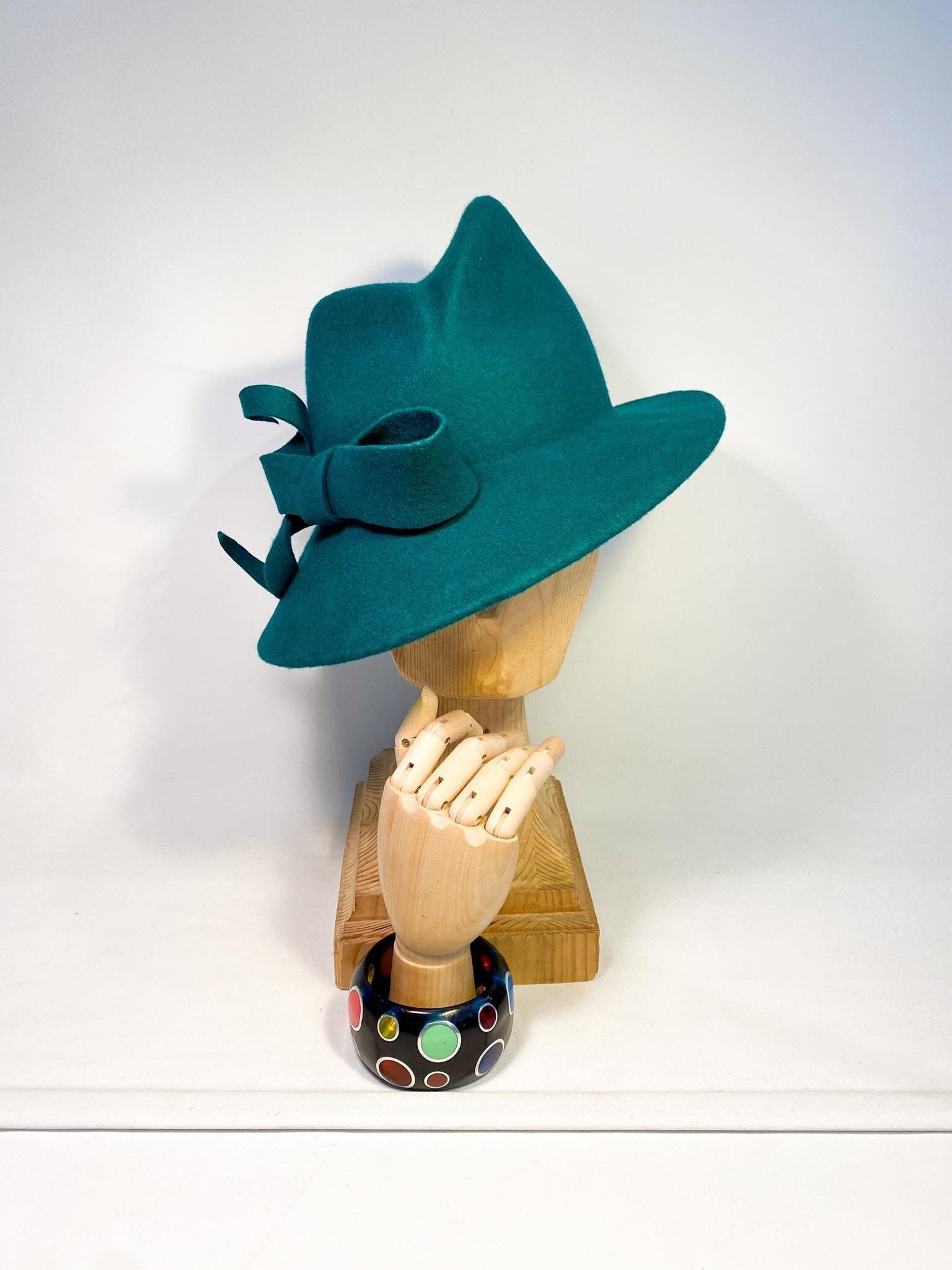 Apt 9 Teal Felt Velour Asymmetrical Fedora Hat with Contrasting Ribbon Band Womens Teal Fedora - Etsy main image 2