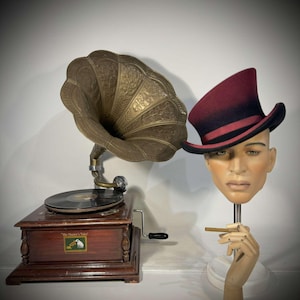 Asymmetric top hat, two shaded: burgundy and navy, wool felt hat, women men hat, unisex hat, victorian hat, edwardian hat, steam punk hat