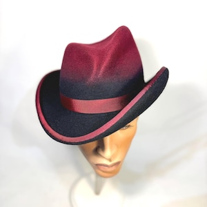 Homburg style hat with with asymmetrical crown and TWISTED brim, wool felt hat, women men hat, unisex hat. color burgundy-navy-black