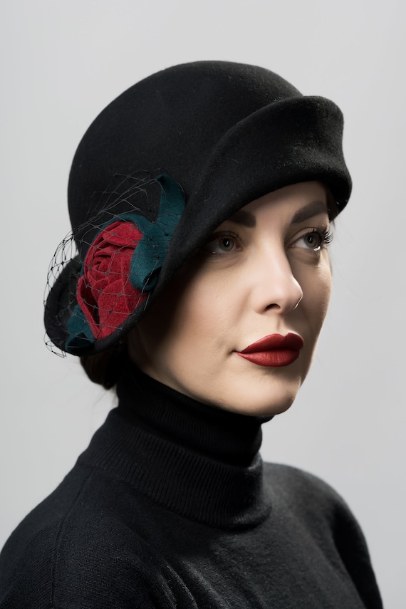 Vintage Style, Flapper, Black Cloche Hat, 1920s, Art Deco  display picture 3