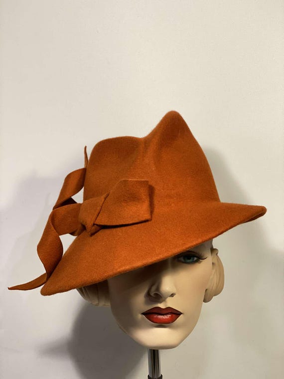 Asymmetric Fedora Hat With Stylish Bow, Wool Felt Hat, Women  display picture 2