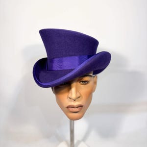 Asymmetric top hat, TWISTED brim, wool felt hat, women men hat, unisex hat, victorian hat, steam punk hat, color violet