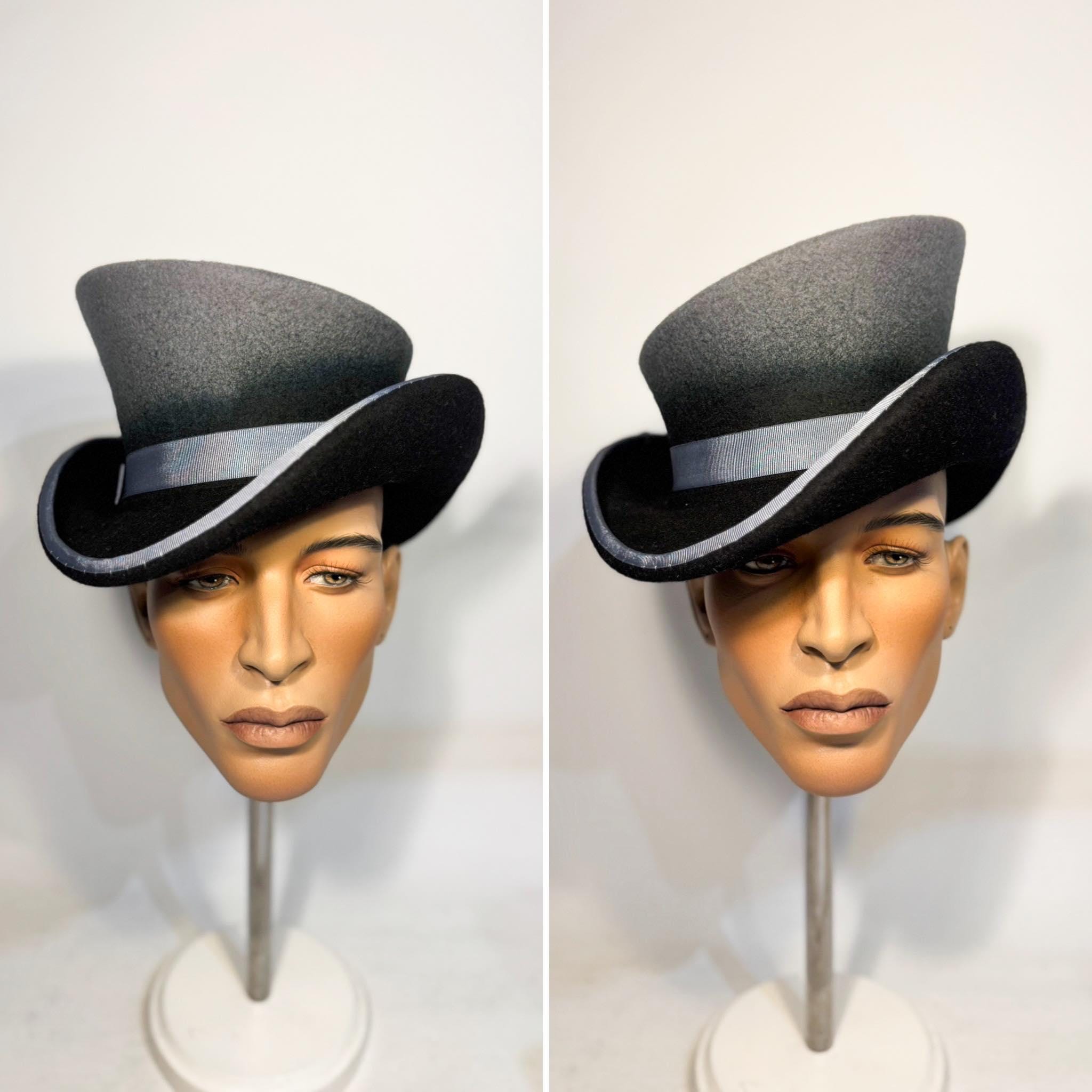 STUPENDOUS 1907s\' BLACK FELT ASYMMETRICAL HAT Leone Brimless Asymmetrical Hat | Handmade Designer Felt Hat  main image 3