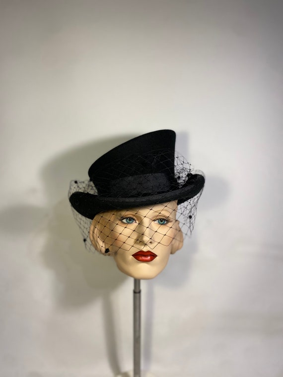 Asymmetric top hat, black hat, vintage style veil, great gatsby hat, flapper hat, 20s hat, vintage style hat, custom hat, wedding hat,topper
