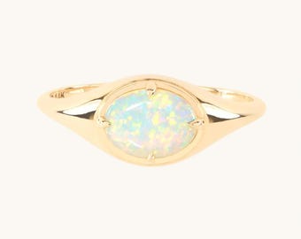 Gold Plated Sterling Silver Opal Ring • Handmade October Birthstone