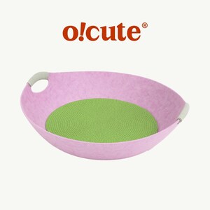Large Felt Cat Bed Bowl – Cozy Cat Nest, Optional Fur Cushion Peach Green