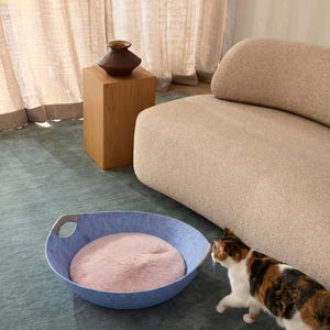 Large Felt Cat Bed Bowl – Cozy Cat Nest, Optional Fur Cushion image 13