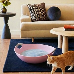 Large Felt Cat Bed Bowl – Cozy Cat Nest, Optional Fur Cushion image 3
