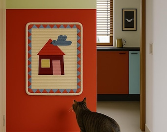 Cat Scratching Post Alternative – Modern Wall-Mounted Sisal Scratch Mat for Furniture ( Red Cottage)