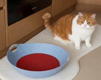 Large Felt Cat Bed Bowl – Cozy Cat Nest, Optional Fur Cushion