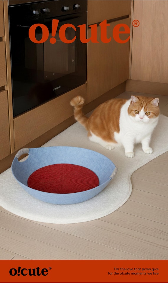 Large Felt Cat Bed Bowl – Cozy Cat Nest, Optional Fur Cushion