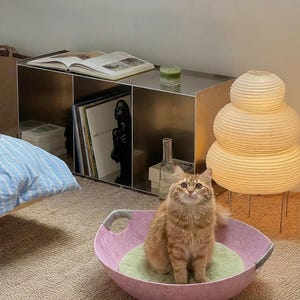 Large Felt Cat Bed Bowl – Cozy Cat Nest, Optional Fur Cushion image 12