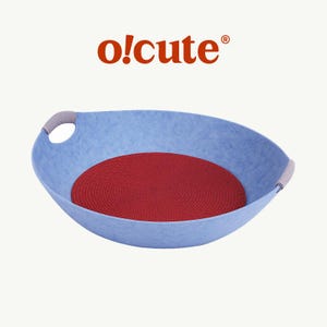 Large Felt Cat Bed Bowl – Cozy Cat Nest, Optional Fur Cushion Strawberry Blue