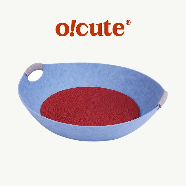 Large Felt Cat Bed Bowl – Cozy Cat Nest, Optional Fur Cushion Strawberry Blue