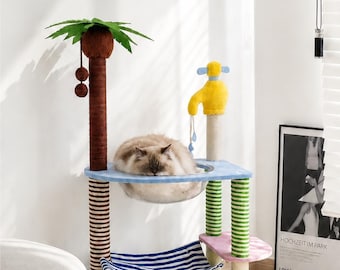 Tropical Island Cat Tree with Hammock, Sisal Scratching Post, Multi-Level Condo