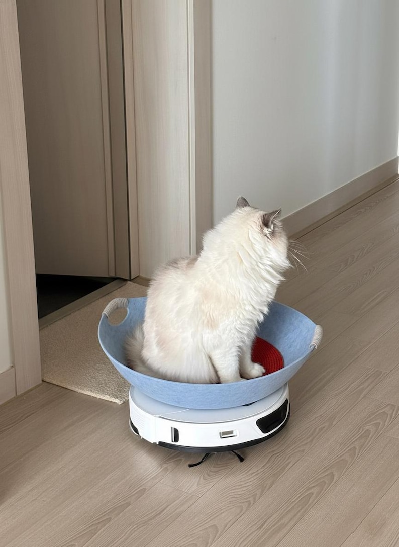Large Felt Cat Bed Bowl – Cozy Cat Nest, Optional Fur Cushion image 6