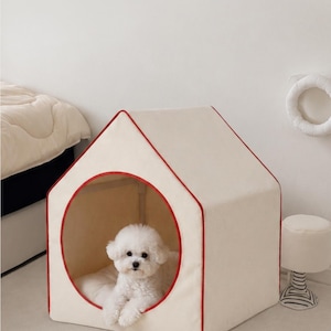 Luxury Dog House Bed, Washable Indoor Puppy Bed, Soft Pet House, Cozy Dog Cave Bed for Small Dogs, Modern Cream Pet Bed