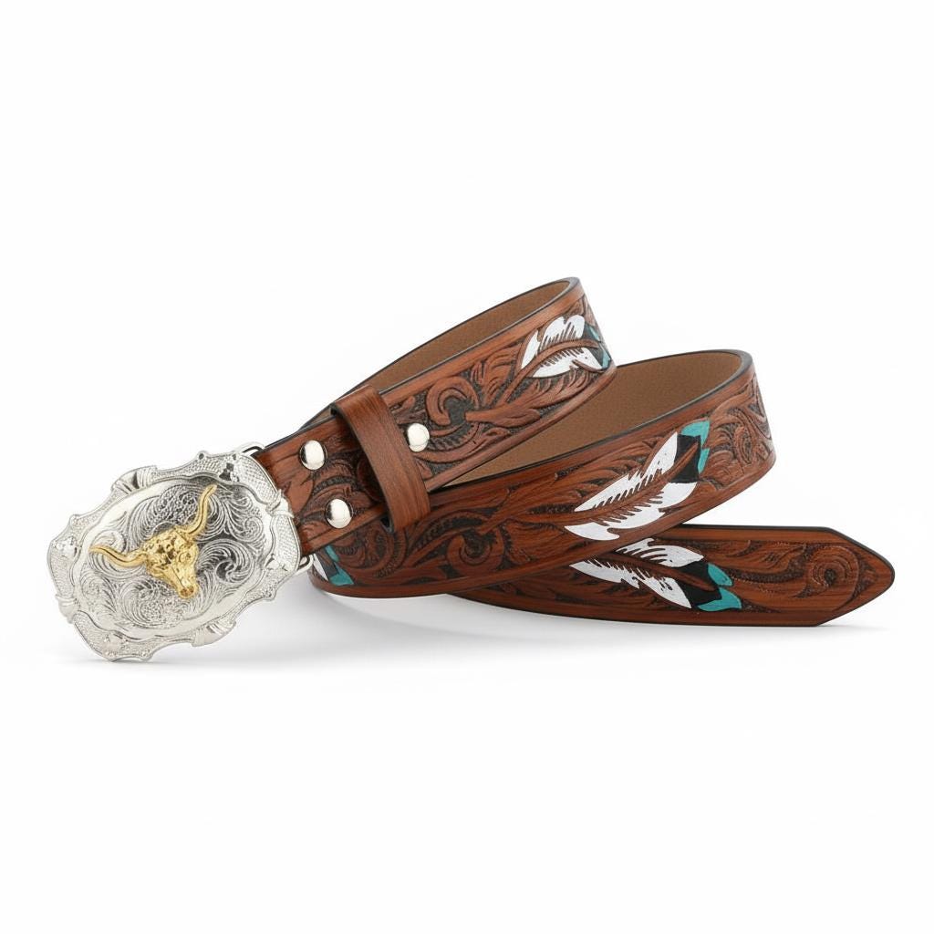 Lee Sands Pheasant Feather Round Buckle Belt LIKE NEW Size M-L 430021819.aspx?maxsidesize=600 main image 4