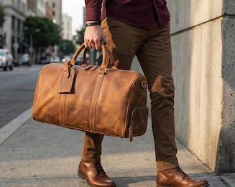 Leder Duffel Bag Travel Weekender, Vollnarbenleder Reisetasche, Herren Handgepäck Sporttasche, handgefertigtes Geschenk für ihn