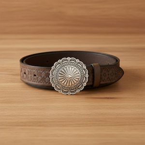 Brown Tan Tooled Floral Leather Belt Vintage - Etsy display picture 1