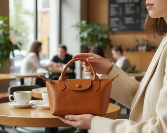 Mini Leather Tote Bag, Small Crossbody Purse for Women, Parisian Style Top Handle Handbag, Handmade Genuine Leather Bag