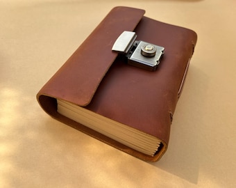 Handmade Leather Travel Journal with Password Lock Vintage Notebook  Gift for Writers Rustic Diary Brown Genuine Leather Book