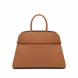 Large Leather Work Tote Bag for Women, Structured Minimalist Handbag, Handmade Commuter Bag, Elegant Buckle Detail Purse brown