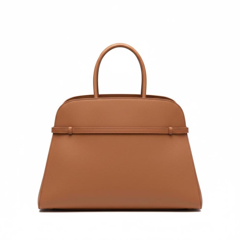 Large Leather Work Tote Bag for Women, Structured Minimalist Handbag, Handmade Commuter Bag, Elegant Buckle Detail Purse brown