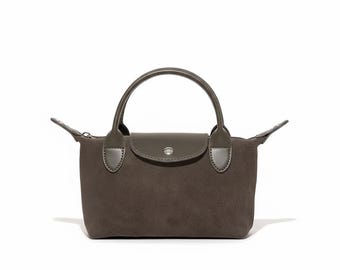 Mini Suede Crossbody Bag with Leather Handles - Small Top Handle Tote - Minimalist Petite Handbag - Chic Everyday Mini Purse