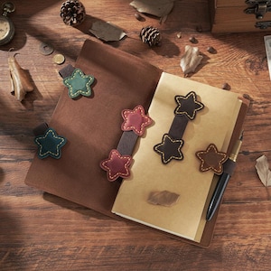 Leather Star Magnetic Bookmark Pen Holder for Planner and Journals