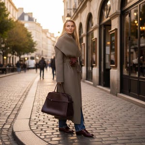 Large Leather Work Tote Bag for Women, Structured Minimalist Handbag, Handmade Commuter Bag, Elegant Buckle Detail Purse image 5