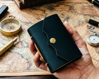 Handmade Leather Travel Journal - Vintage Refillable Notebook for Sketching and Writing - Rustic Hand Stitched Pocket Book
