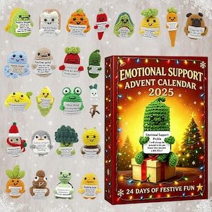 Emotional Support Advent Calendar 2025, Emotional Support Pendant, Funny Acrylic Ornaments-Vegetables/Animal, Countdown Christmas Box