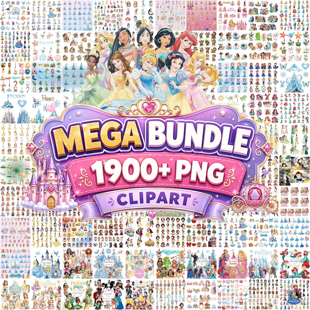 Princess Watercolor Bundle, Princesses PNG Cartoon Sublimation ClipArt's, all Princesses B