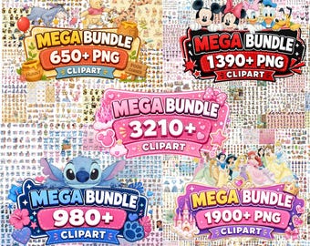Disney Mega Bundle PNG, Mickey Mouse Minnie Mouse Donald Daisy Pluto, Winnie The Pooh Stitch Princess Clipart Bundle