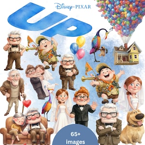 65+Up Akvarell PNG, Up Clipart, Up Sublimering, Film Digital Nedladdning, Ballonghus png, Up Poster, Up Födelsedag, Husballonger svg