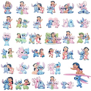 Paquete de más de 100 imágenes prediseñadas de Lilo y Stitch en acuarela PNG, imágenes prediseñadas de Lilo y Stitch, imágenes prediseñadas de flores tropicales de playa, lindos personajes de Stitch PNG imagen 4