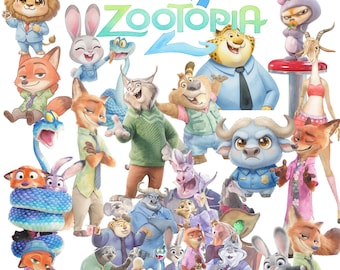 Paquete de más de 170 imágenes prediseñadas PNG de acuarela de Zootopia 2, colección de dibujos animados PNG de Zootopia 2, conjunto de Zootrópolis, paquete de Zoomania, kit de imágenes prediseñadas PNG de Zootopia 2