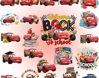 Cars Back to School PNG Bundle, Lightning McQueen Clipart, School Clipart PNG, Cartoon Car Sublimation, Cricut Files Digital Download