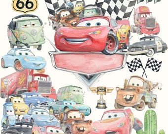 60+ Cars Handrawn Watercolor Bundle, Lightning Mcqueen watercolor Png, Cars Clipart, Handdrawn watercolor Mater, Instant Digital Download