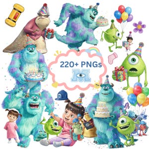 220+Monsters Inc Watercolor Clipart Bundle PNG,Monsters Inc Clipart,Mike Sulley Boo Birthday Party Clipart, Cute Monsters Inc Characters PNG