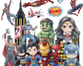 130+ Superheroes Watercolor Clipart Bundle Marvel DC PNG (Digital Download)
