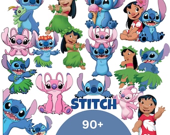 Paquete de más de 90 imágenes PNG de Stitch, imágenes PNG de Lilo y Stitch, imágenes prediseñadas de Stitch, imágenes PNG transparentes de Stitch, diseños para camisetas, sublimación de Stitch, imágenes PNG de Stitch, Lilo.