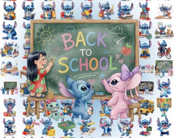 Más de 80 imágenes prediseñadas de Stitch para la vuelta al cole en acuarela, Stitch en PNG, Feliz vuelta al cole, Dibujado a mano, Imágenes prediseñadas de Stitch para la escuela, Imágenes prediseñadas de Stitch adorables