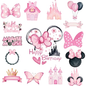 100+ Minnie Mouse Watercolor Clipart Bundle PNG, Minnie Mouse Clipart, Baby Minnie Mouse Birthday Party Clipart, Cute Pink Characters PNG image 4