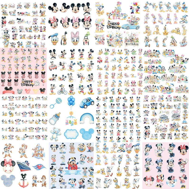 Puede incluir: Una colecci&oacute;n de pegatinas para u&ntilde;as de personajes Disney con Mickey Mouse, Minnie Mouse, Donald, Daisy, Goofy y Pluto en varias poses. La hoja incluye temas de cumplea&ntilde;os, n&uacute;meros, art&iacute;culos de beb&eacute; y motivos n&aacute;uticos a todo color.