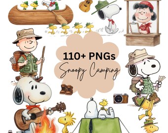 Camping Snooppy Watercolor PNG Clipart Bundle, Beagle Squad (Digital Download)