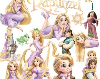 70+ Rapunzel Watercolor PNG Clipart Bundle Princess Character Digital Set